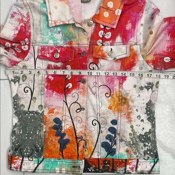 Floral Multicolor Women's Jacket by Dolceeza Silver Buttons Sz S(4) - Picture 8 of 11